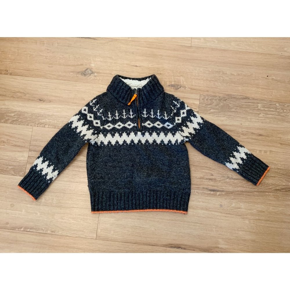 Mini Boden Sz. 3 - 4 Years Gray White Fair Isle Sweater